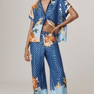 Anthropologie Blue Geometric Floral Jumpsuit